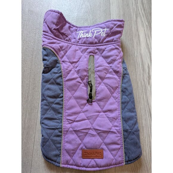 ThinkPet Quilted Dog Jacket Purple & Gray Warm Vest With Velcro Closure M Size - Picture 1 of 6